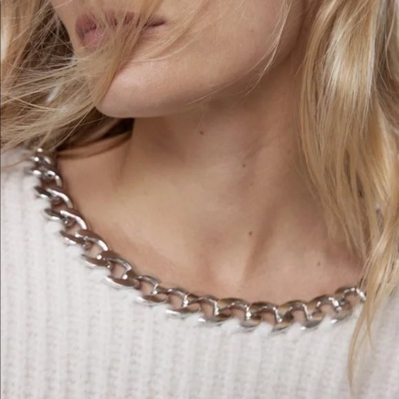 Zara Wool Blend Chain Collar Cropped Sweater S - Picture 2 of 16